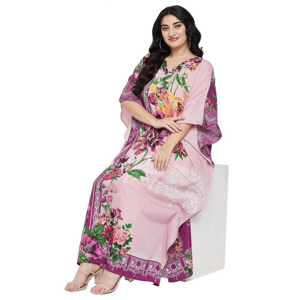 Gypsie Blu Kimono Sleeves Kaftan Pink Floral Print Polyester Comfy Streetwear - Picture 4 of 8